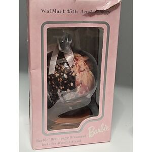 1997 Barbie Walmart 35th Anniversary Decoupage Ornament w Stand